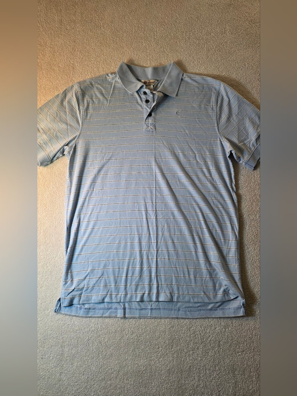Vintage Y2K Fossil Polo Blue W/Grey Pinstripe Short Sleeve Logo Mens XL